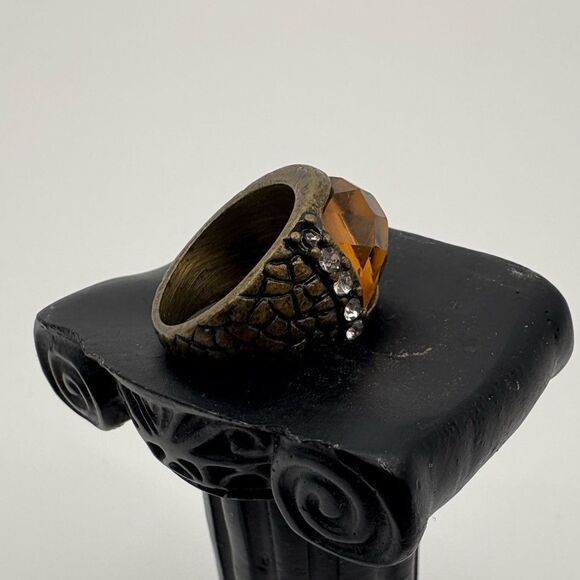 Park Lane Antigua Ring Size 7 Antique Gold Tone Rustic Ring Brown Ivory - Picture 3 of 5